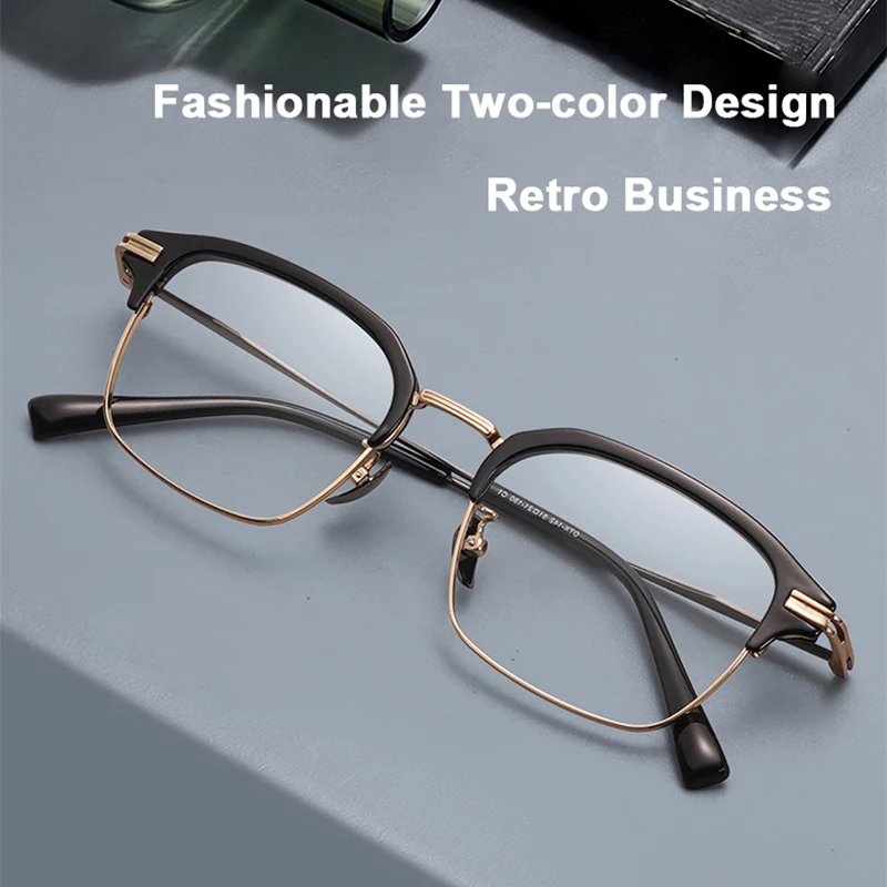 Luxury Replica Brand Design Browline Square Glasses Frame Men Square Business Eyewear Pure Titanium+Acetate Big Size Eyeglasses