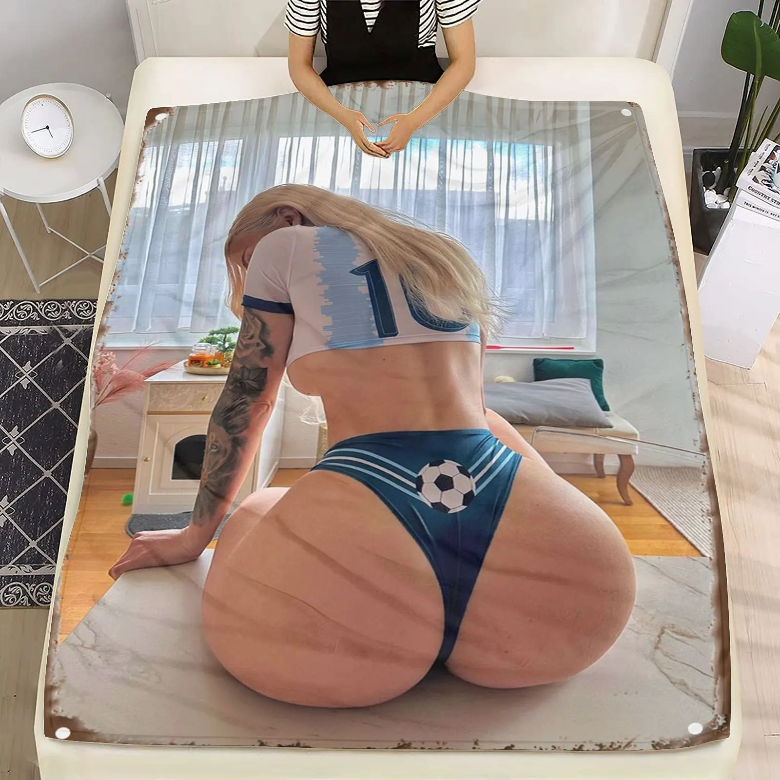 

Сексуальное фланелевое одеяло с принтом блондинки - мягкое, теплое, всесезонное, роскошное, из полиэстера для домашних путешествий - моющийся праздничный подарок