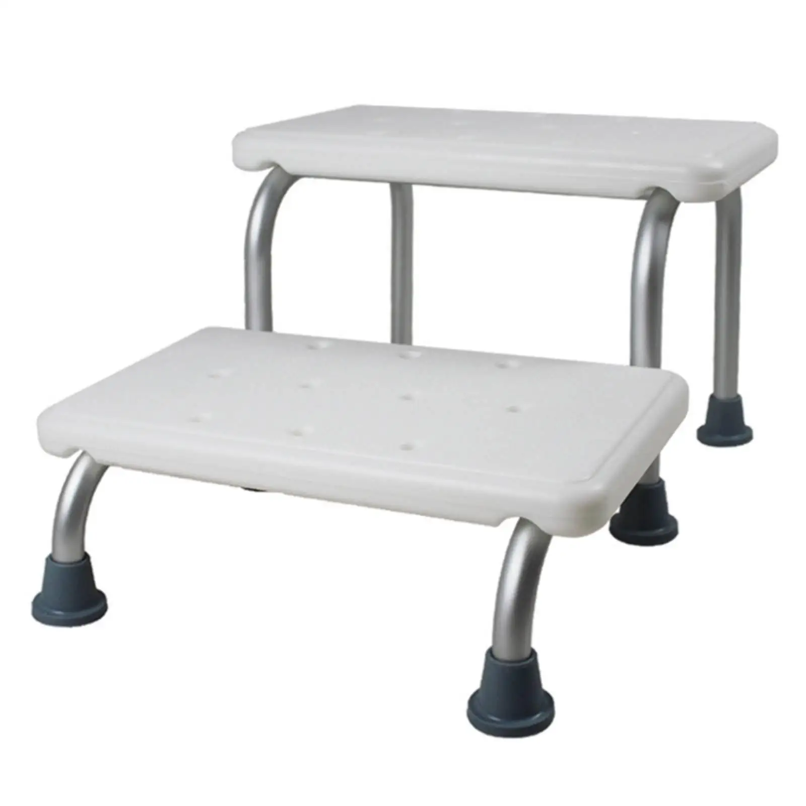 Lightweight Dual Tier Bath Step Stool Aluminum Frame Non Slip Feet for Elderly and Disabled Support Around Home