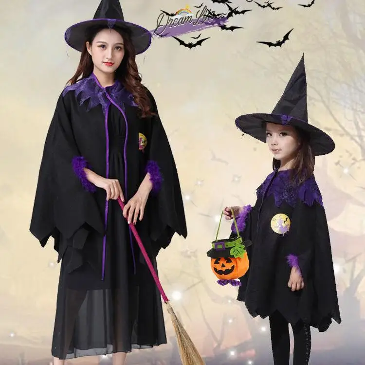 

loween Children's Witch Costume Performance Cloak Girl's Role-plang Witch Outfit Stage Performance Fairy T Costume