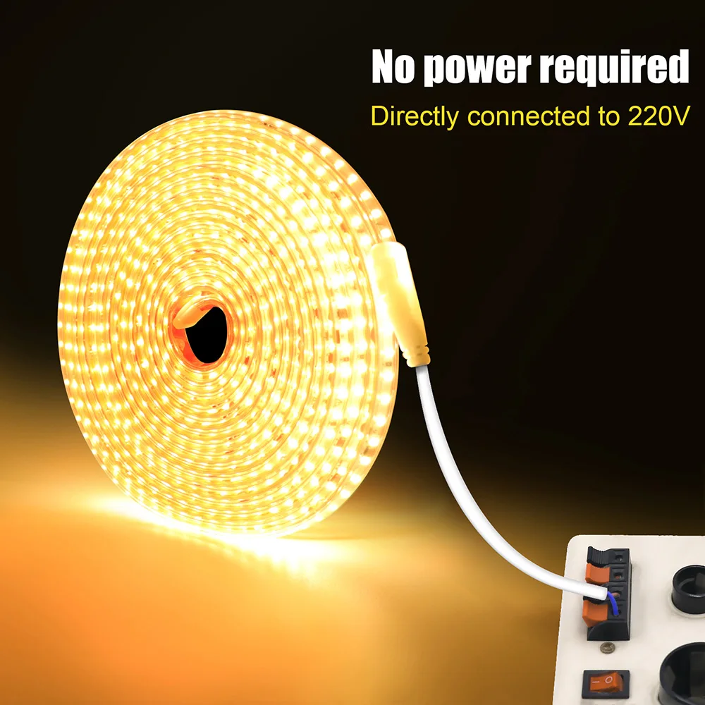 AC 220V 2835 LED Strip Light with 2pin Wire 120LED/m High Brightness Lighting Waterproof Flexible Led Tape Diode Lamp 9 Colors