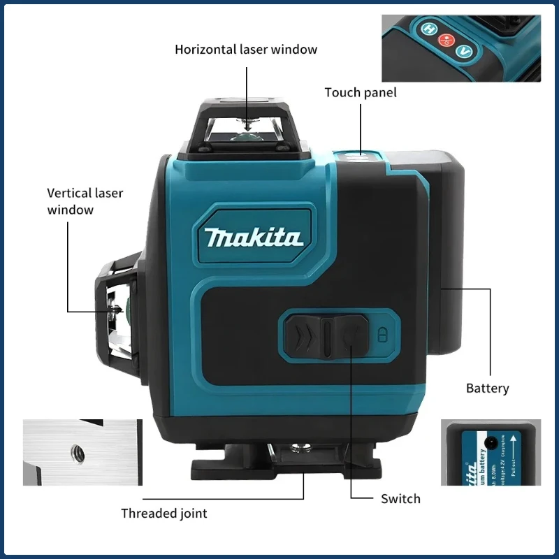 เครื่องระดับเลเซอร์ Makita 3D/4D 16 เส้น แนวนอนและแนวตั้ง พร้อมรีโมทคอนโทรล 16 เส้น 360 ° เครื่องมือระดับเลเซอร์ปรับระดับอัตโนมัติ