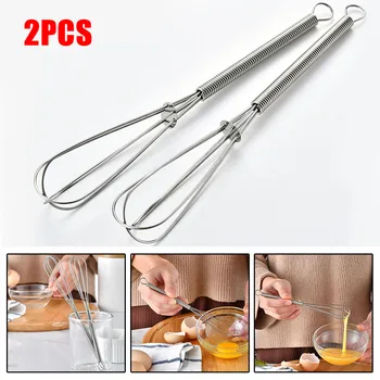 2pcs Mini Stainless Steel Balloon Wire Whisk Manual Egg Beater Mixer Kitchen Baking…
