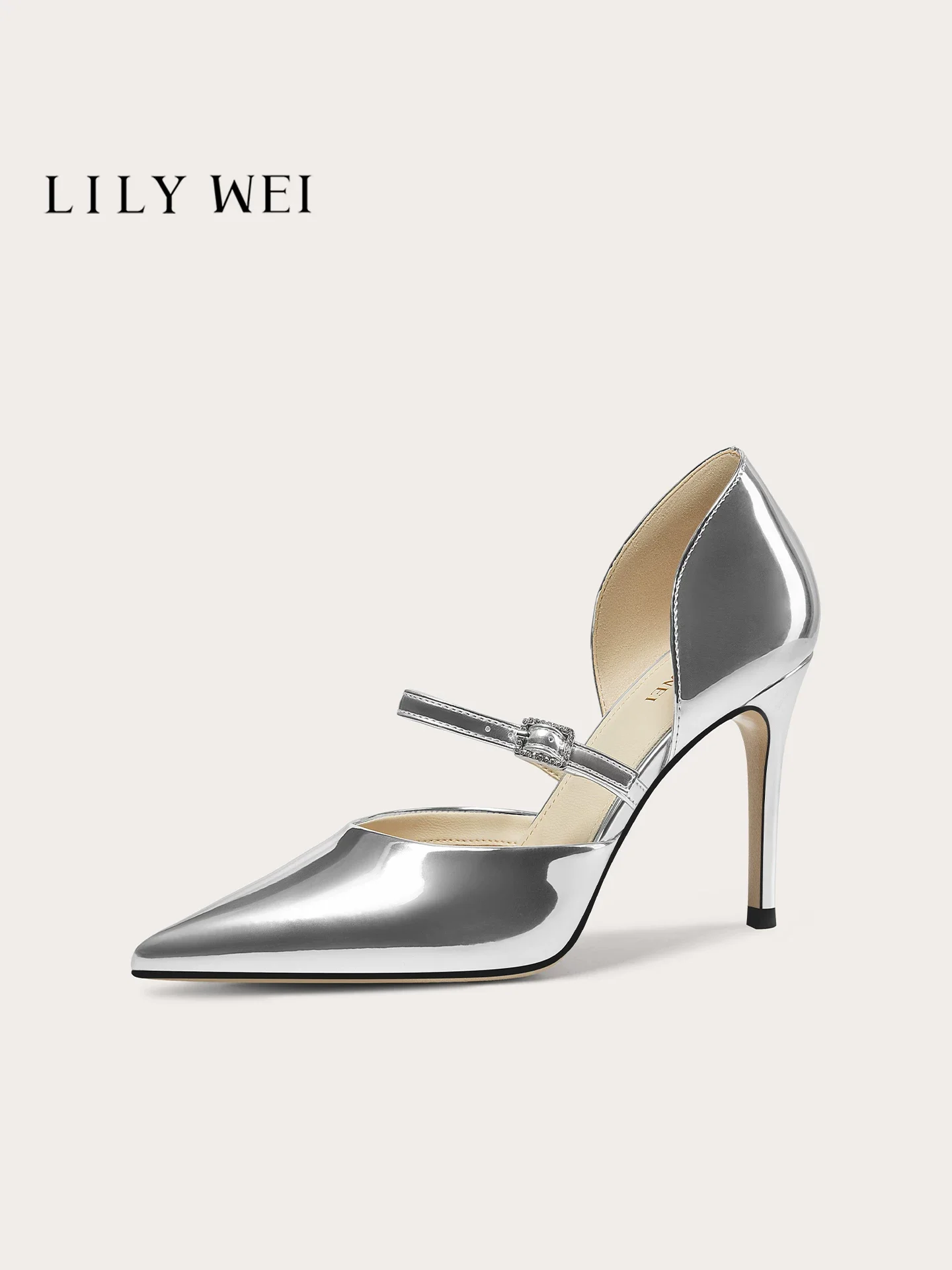 Summer pointed hollow patent leather flat belt small size slim heel sandals banquet large size widened high heels women's shoes