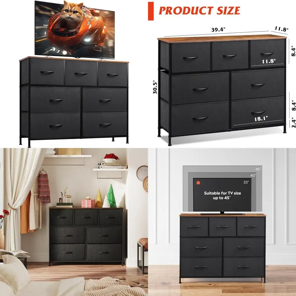 

7-Drawer Dresser TV Stand with Metal Frame and Wooden Top for TVs up to 45 Inches, Entertainment Center and Media Console Table