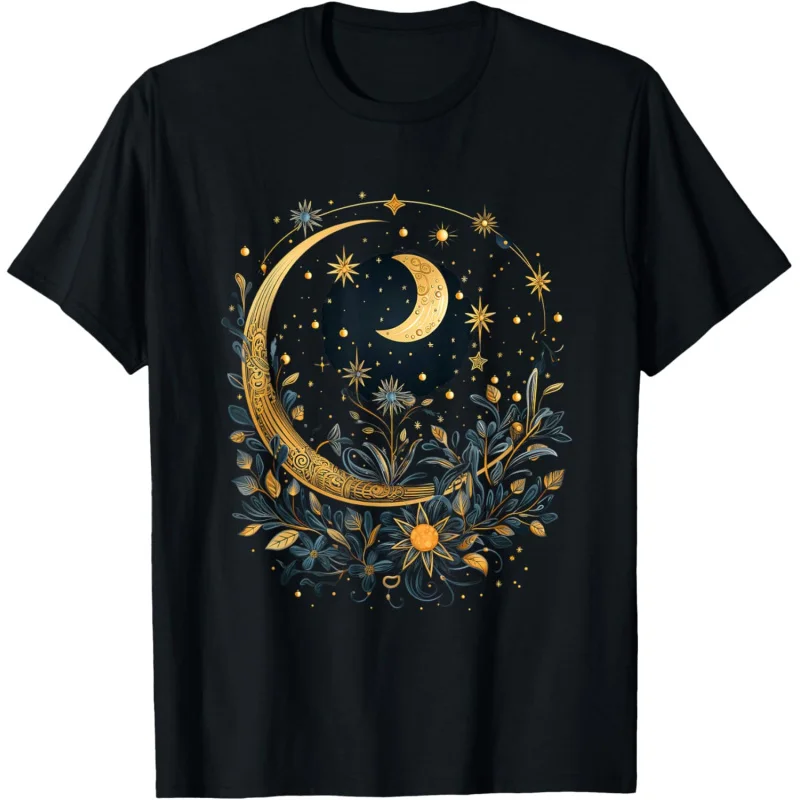 

Creative Printed Mysterious Sun and Moon Women's Mysterious Flower Aesthetic T-shirt