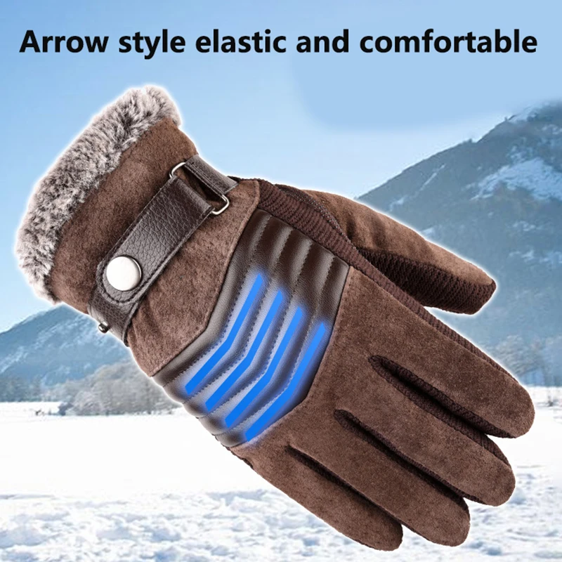 Guantes cálidos de invierno con pantalla táctil para hombre, guantes informales de cuero, mitones para deportes al aire libre, guantes con dedos completos