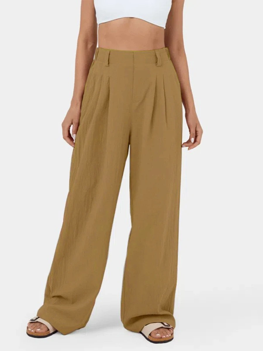 Women\'s Pants High Waist Pleated Linen Cotton Longs Wide Leg Pants Casual Loose Fitting Trousers Summer Y2K Pockets Cargo Longs