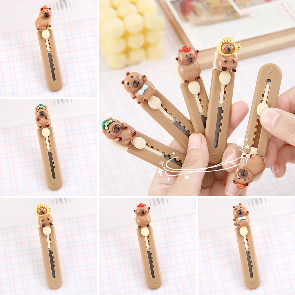 

Портативный пластиковый резак для капибары, Мультяшные школьные и офисные принадлежности, инструмент для резки бумаги, мини выдвижной нож для букв