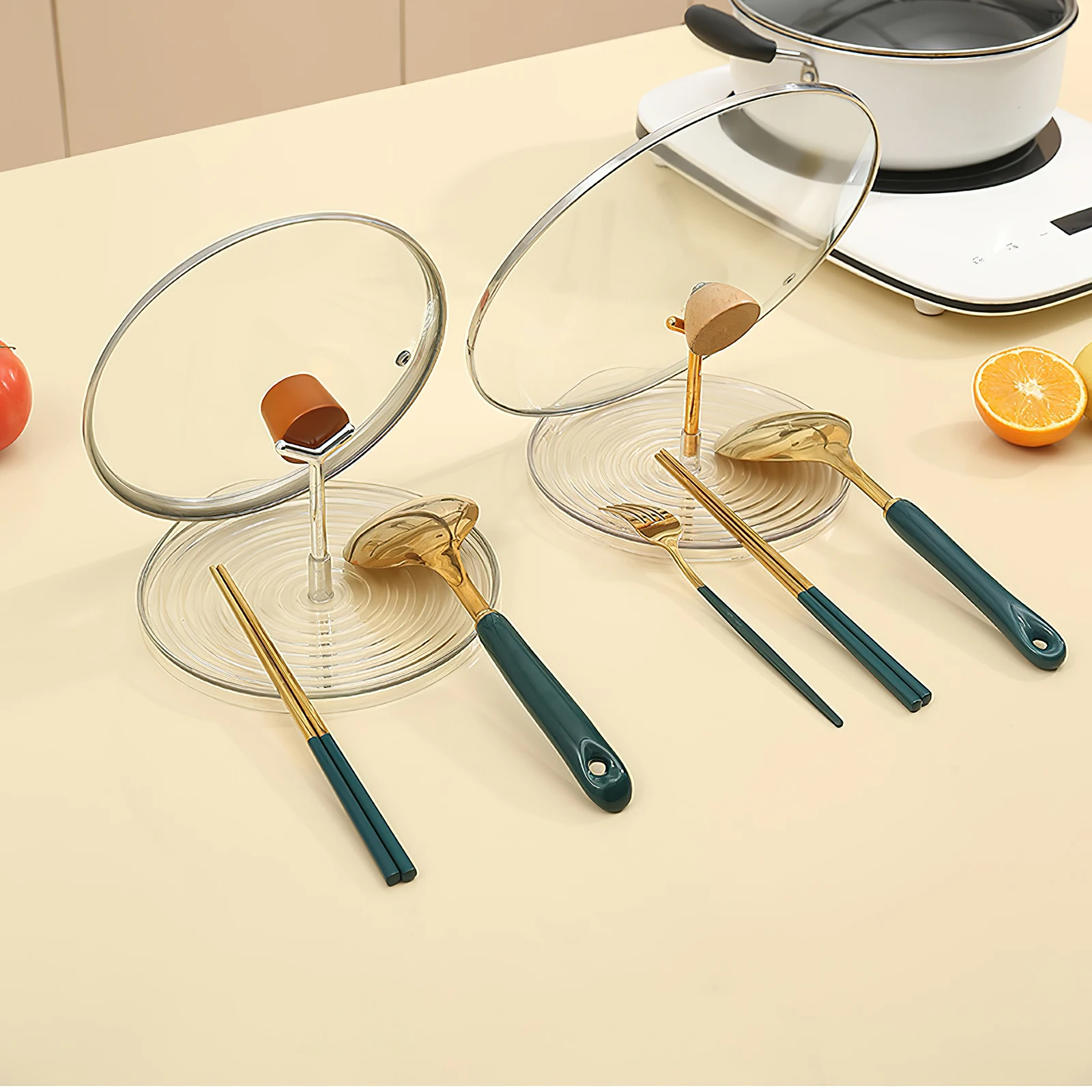 

Pot Lid Holder Desktop St Hot Pan Spatula Cover Decorative Bracket Kitchen ganizer HIPS PET Gold Plated Multiuse