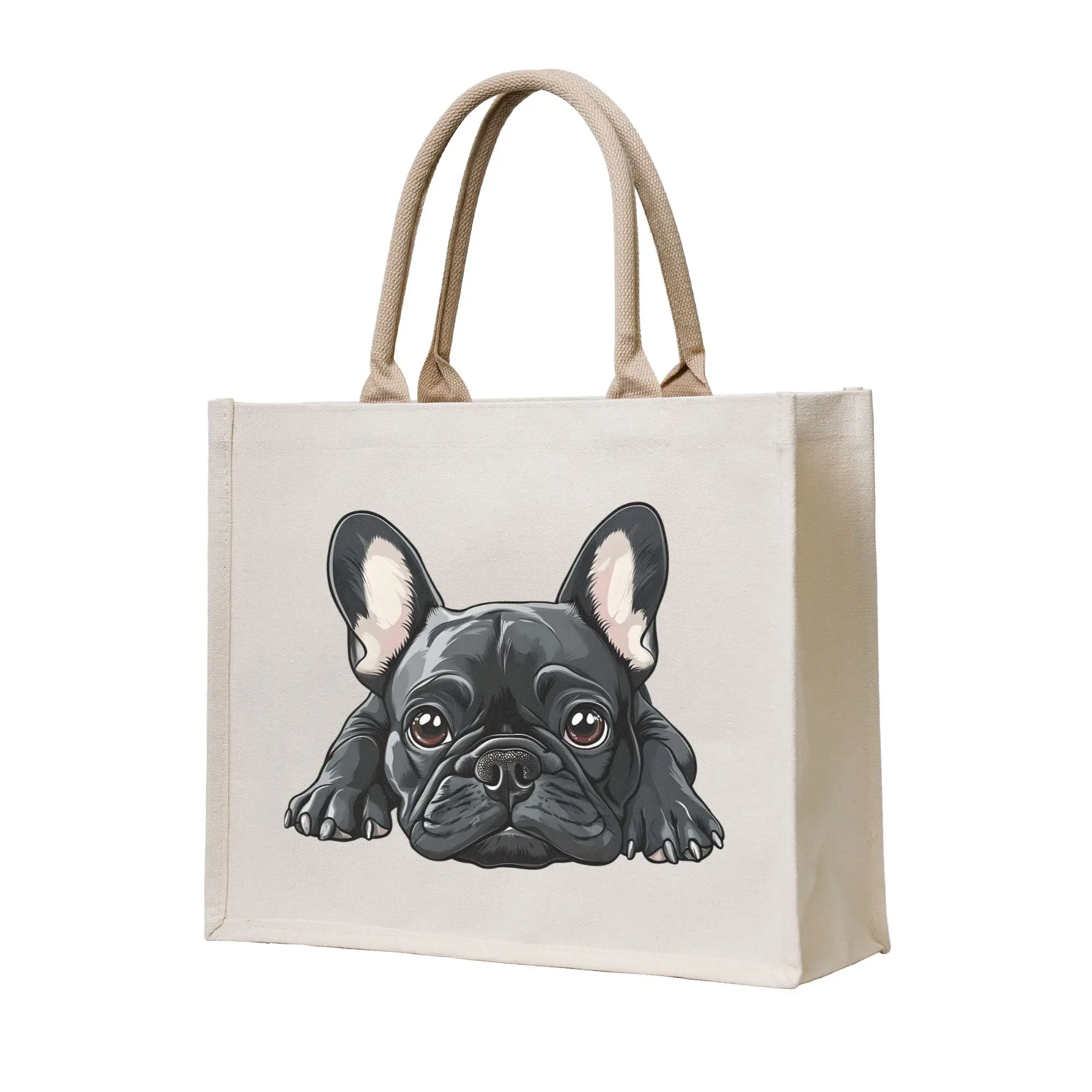 Cute Cute Black French Bulldog  Shopping Tote Bags Portable Frenchie Dog Lover Groceries Shoulder Shopper Bag