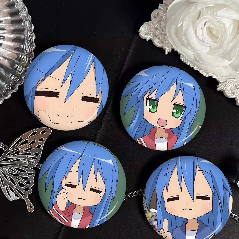 Slice Of Life Anime L-Lucky S-Star Creative Pins Funny Faces Round Snap-in Brooch Badge Backpack Hat Accessories Jewelry Gifts