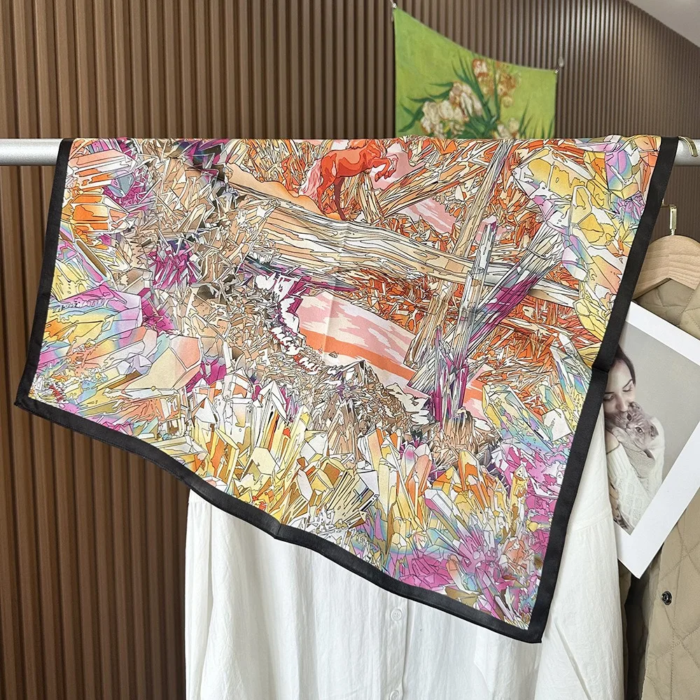 100% Pure Mulberry Silk Square Scarf  Fashionable and Versatile High-end Silk Scarf  Single Sided Printing 12 Momme 68x68CM