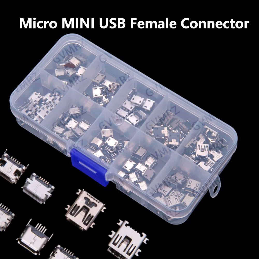 ​​100PCS 10Values Multiple Sizes of Android Charging Charging Jacks Micro MINI USB Female Connector