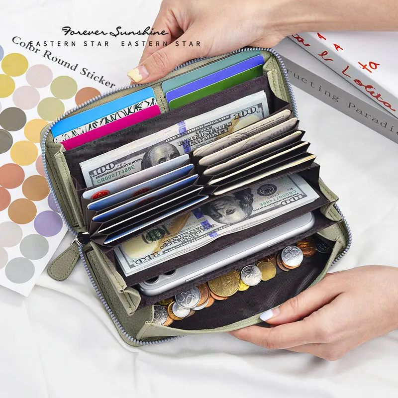 

Роскошный женский длинный ручной кошелек на молнии с узором личи, большой вместительный кошелек для монет, держатель для удостоверений личности, высококачественный Carteras Mujer