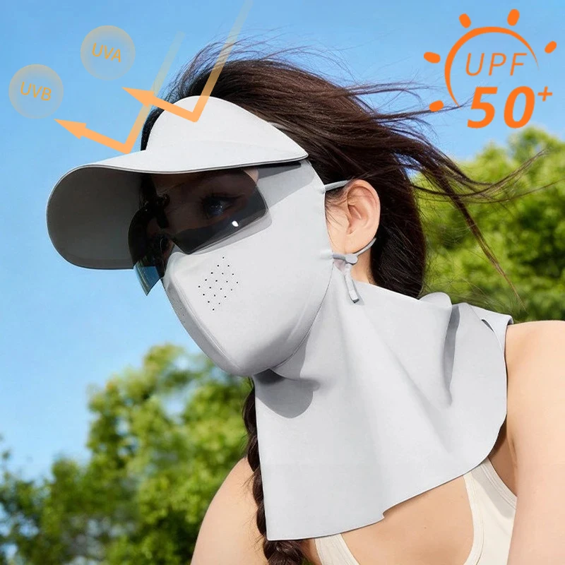 Full Face Sunscreen Mask Face Gini Women's UV Protection Summer Ice Silk Cycling Sun Hat Mask Neck Protection Integrated