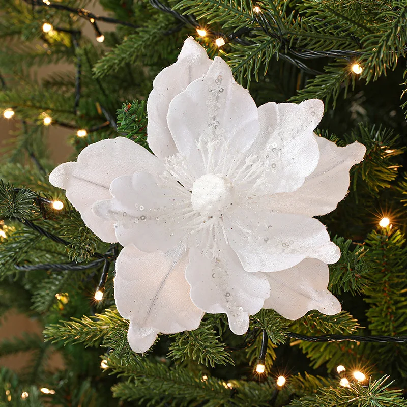 

Large Glitter Artificial Christmas Flowers DIY Fake Flowers Xmas Tree Ornaments For Home New Year Decoration Supplies