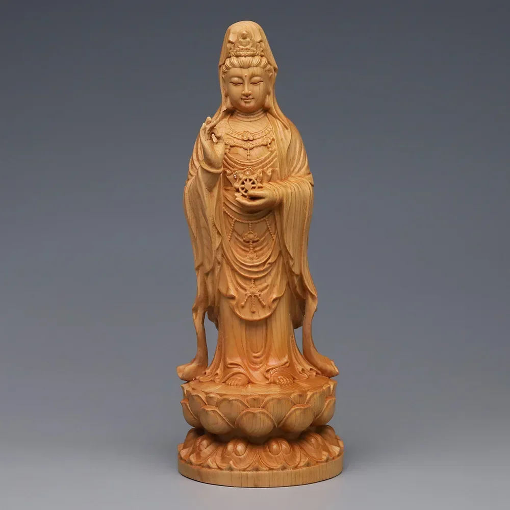 wood carving South China Sea Guanyin of the buddha statue  Buddhism figure Home room, office feng shui ornaments  Free delivery