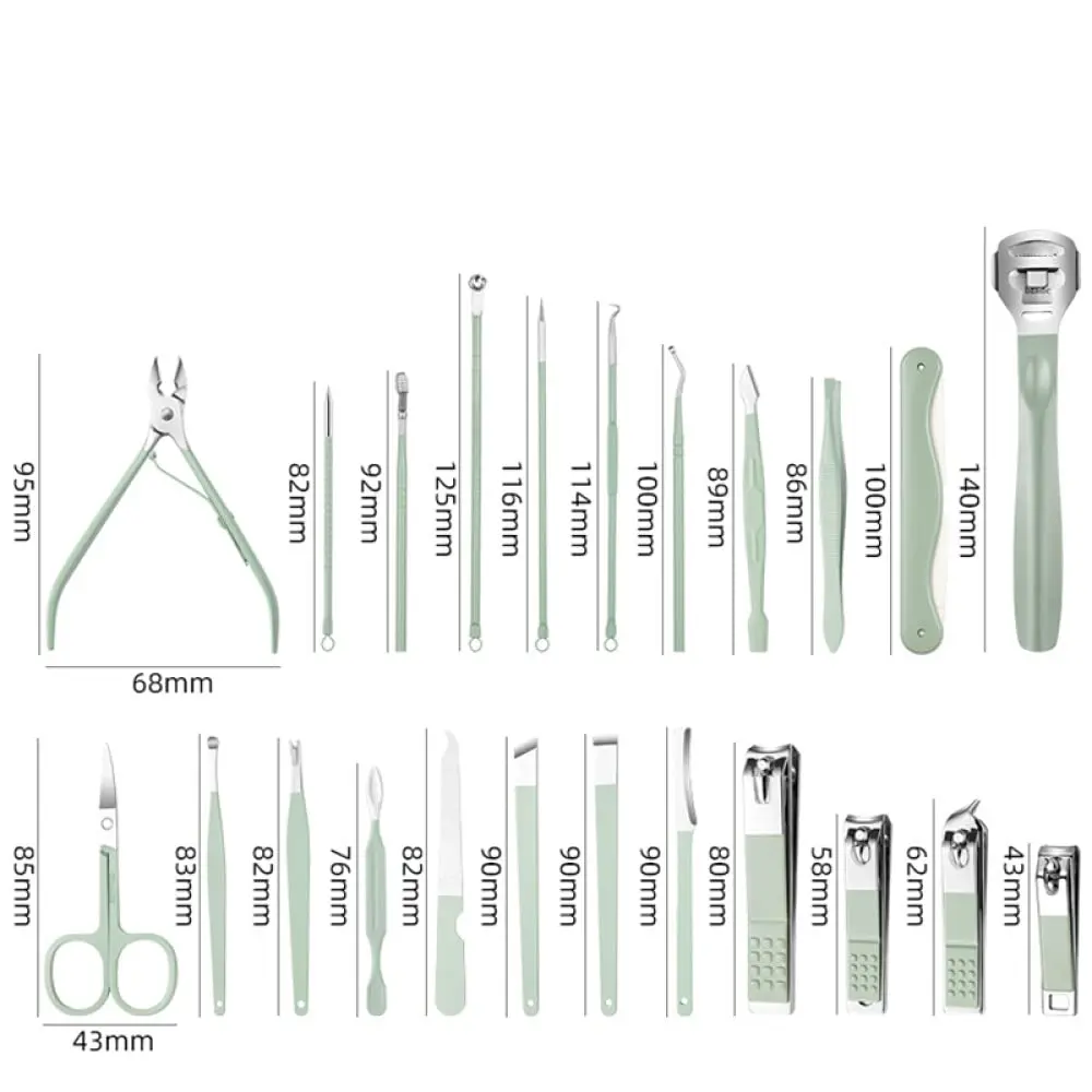 New Light Green 7-35 pcs/set Manicure Kit High-quality Steel Multi-functional Professional Nail Trimmer Cutter Foot Care Tools