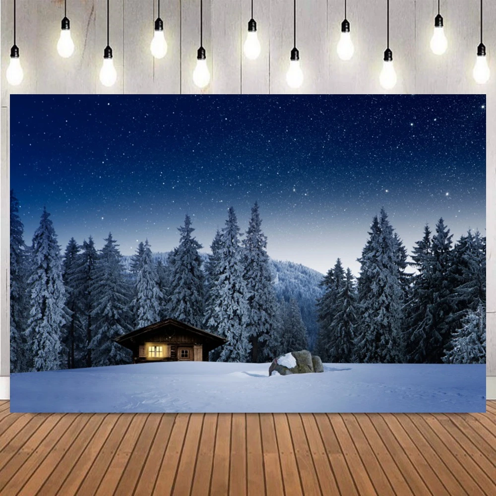 Winter Dreamy Natural Scene Photo Background Pine Forest Snow Mountain Christmas Party Home Decor Photography Backdrops Prop
