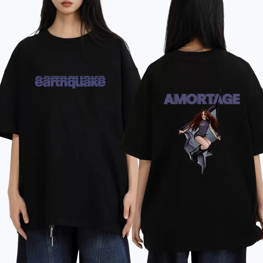 

2025 New in Jisoo Earthquake Oversized t-shirt Men women Double Sided short sleeve t-shirts Unisex 100% Cotton Casual clothing