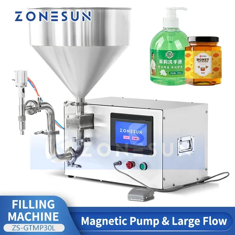 ZONESUN Semi Automatic Liquid Paste Magnetic Pump Filling Machine Bottle Honey Ketchup Filler Bottling Packaging ZS-GTMP30L