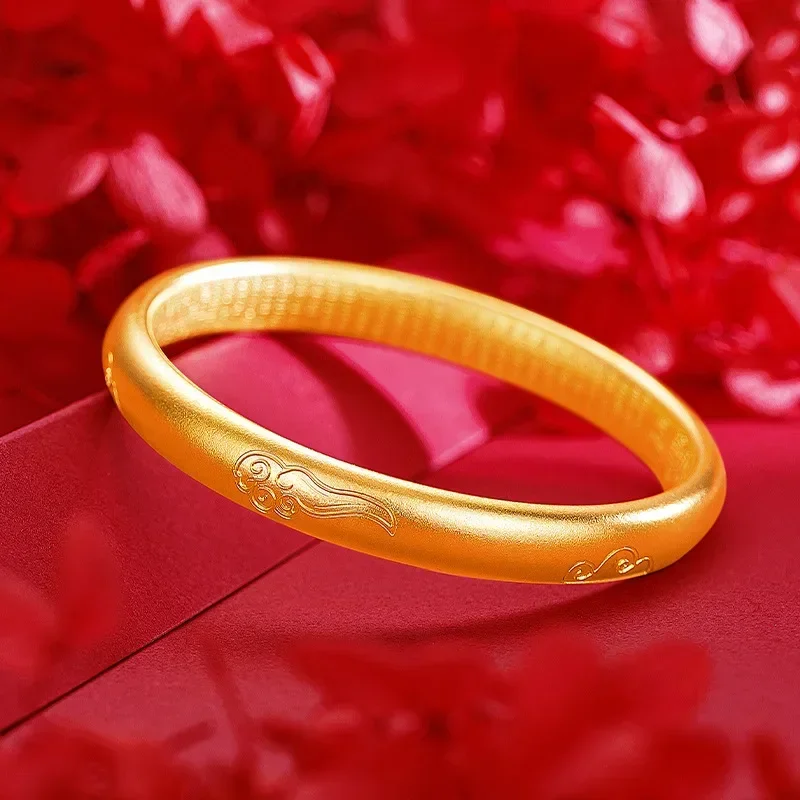 9999 Real Gold 24K Design Sense Ancient Method Xiangyun Heart Sutra Bracelet Gold Solid Color Retaining Closed Bracelet