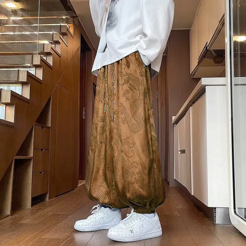 

Модные стильные спортивные брюки-джоггеры с широкими штанинами для мужчин, летние, тонкие, однотонные, быстросохнущие, дышащие, повседневная одежда, уличная одежда, хип-хоп