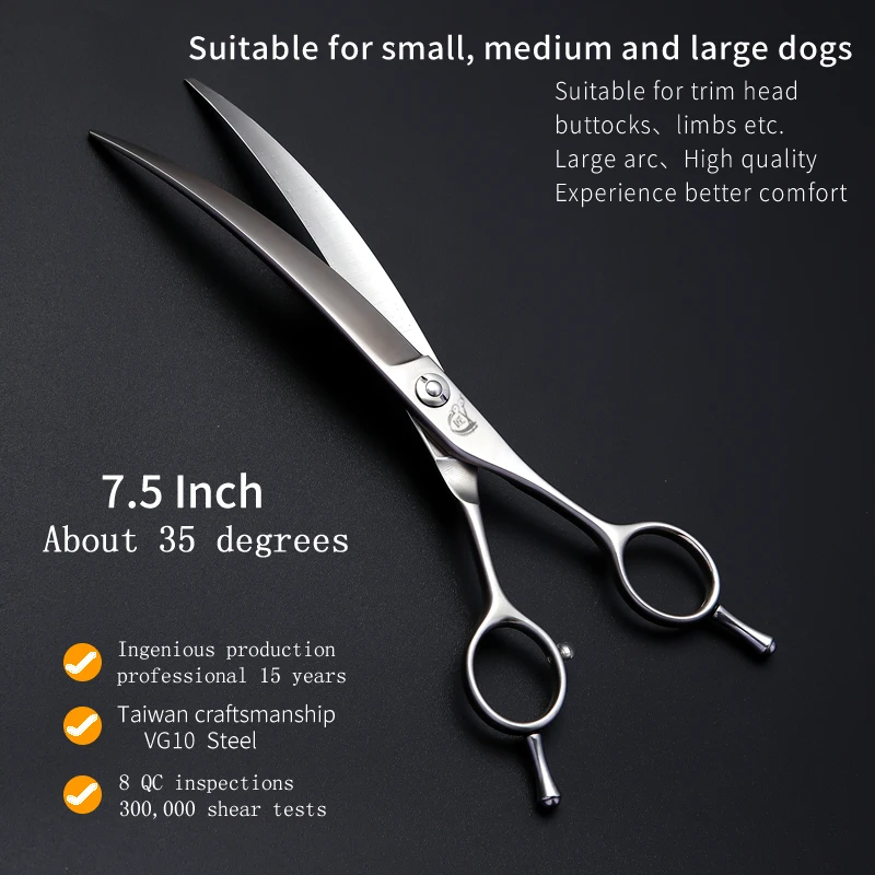 Crane Professional VG10 Steel 7.5 Inch Curved Blade Pet Dog Grooming Scissors Shears Bearing Screw Pet Scissors Dogs Tools