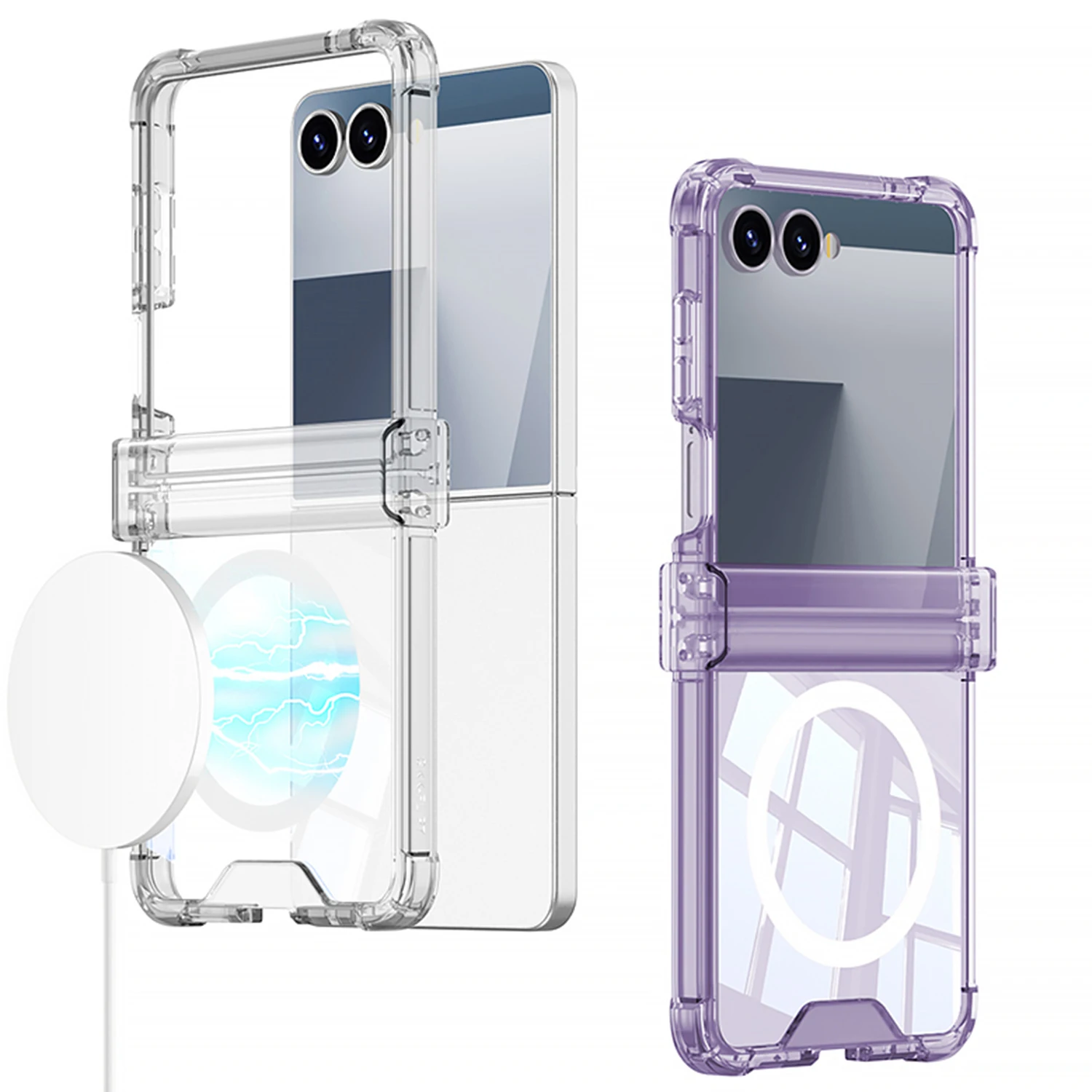 

Four-corner Airbag Anti-drop With Magnetic Ring Transparent Phone Case For Samsung Galaxy Z Flip 7 Camera Protect Cover