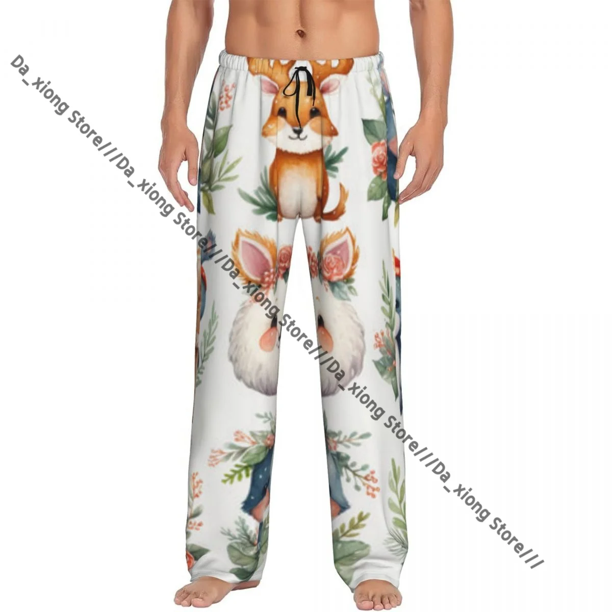 Men's Casual Pajama Sleeping Pants Cute Forest Animals Watercolor Lounge Loose Trousers Comfortable Nightwear