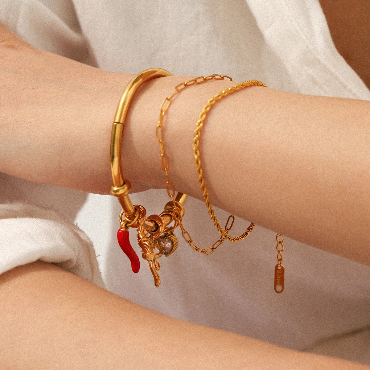 

Charm Bracelet Gold Plated Stainless Steel Trendy Classic Women Waterproof Tarnish Free Daily Wear Gifts