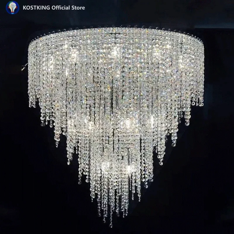 Duplex Floor Luxury K9 Crystal Gig Pendent Lamp For Hotel Lobby Living Room Spiral Staircase Villa Home Decorative Chandelier