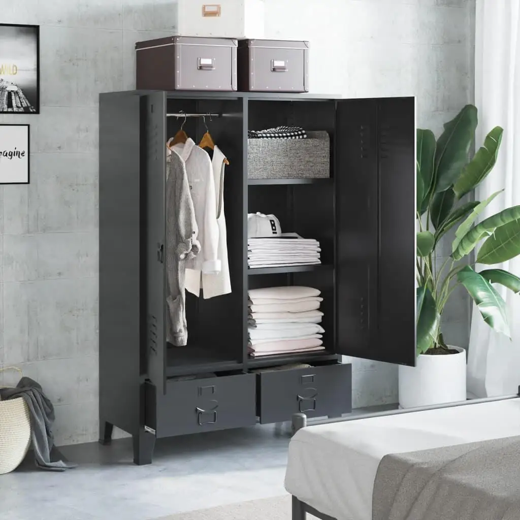 

Industrial Black Wardrobe 35.4x15.7x55.1 Steel Storage Cabinet for Home Organization