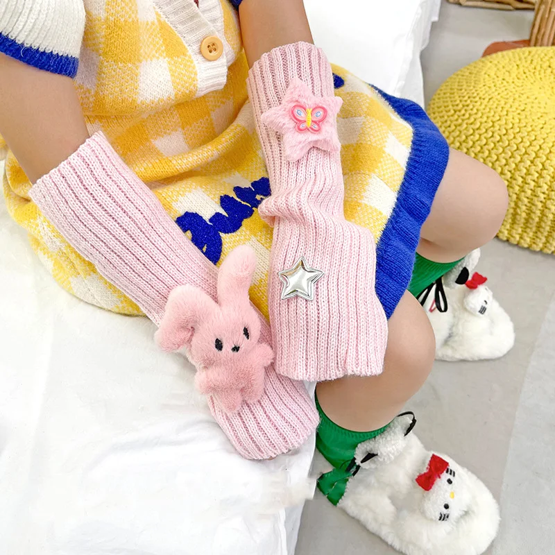 Kawaii Children Korean Sweet 27cm Leg Warmers Kids Cute Knitted Warm Foot Cover for Girls Elastic Tube Socks Y2K Gloves