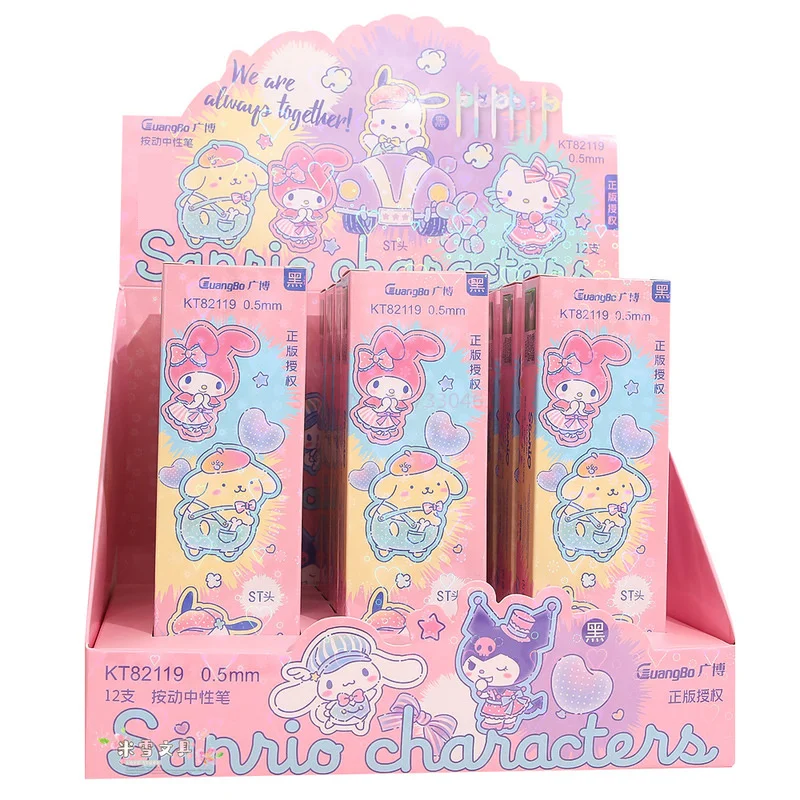 Genuine Sanrio Cute Cartoon Box Pen Student Stationery According To High Appearance Level Kuromi Hairball Pendant Pen Wholesale