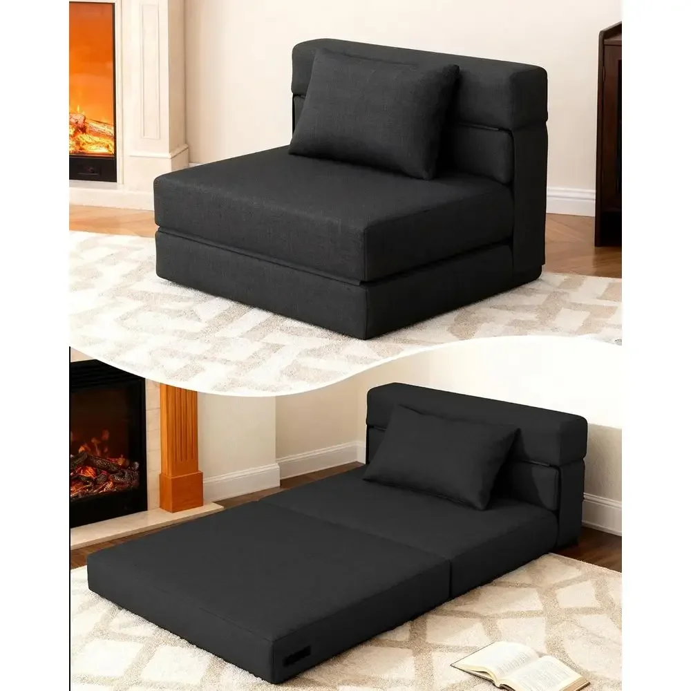 Convertible Sleeper Chair with Cushion, 3-in-1 Bed Couch for Adults, Black
