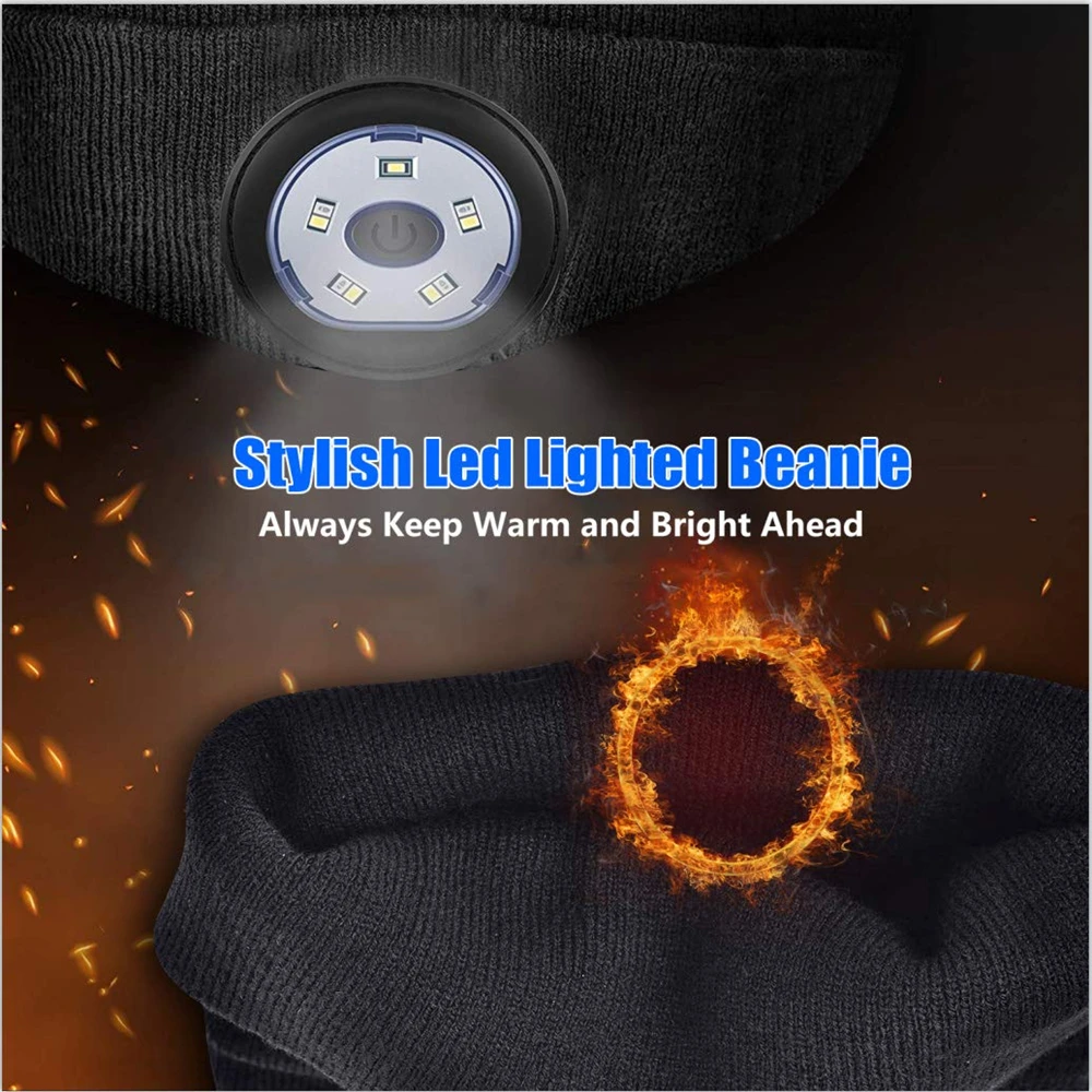 Warm Hat Beanie Bluetooth LED Hat Wireless Stereo Headphone Music Player with Microphone Hands-Free Support Dimming Rechargeable
