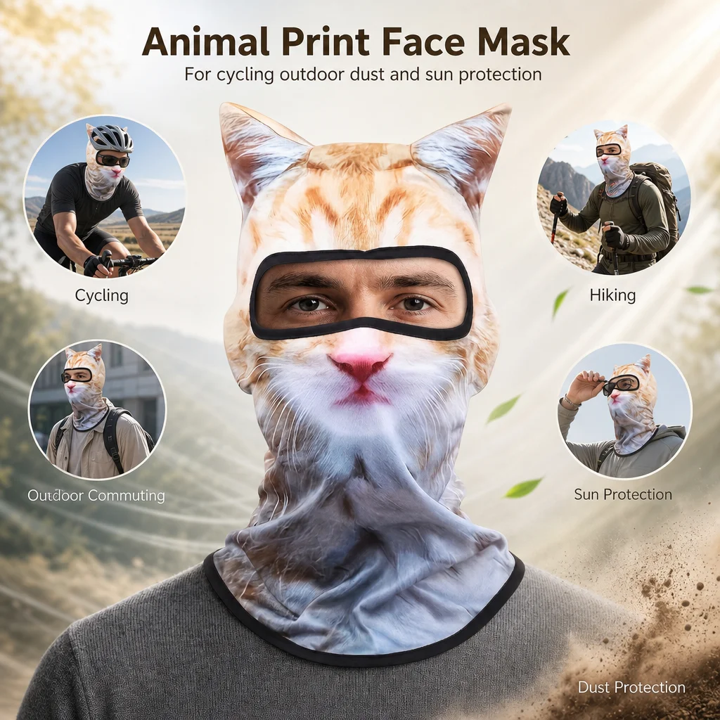 Sonnenschutz-Gesichtsmaske zum Angeln, kühlend, atmungsaktiv, winddicht, Vollgesichtsmaske, niedliches Katzenmuster, Fahrradkappe, Outdoor, Wandern, Camping – Detail 5