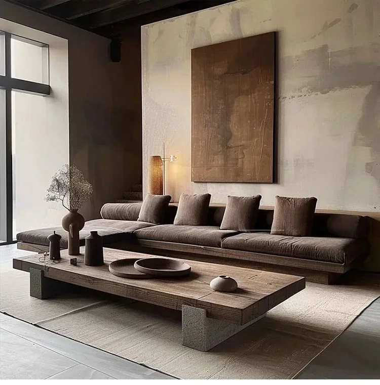 New Chinese fabric all solid wood sofa combination three people