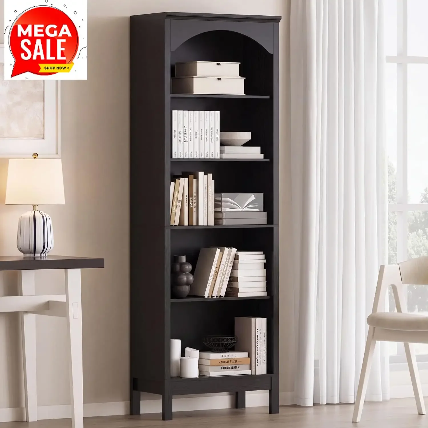 Arched Bookshelf,5 Tier Tall Bookcase with Adjustable Shelves for Storage | Book Shelf for Living Rooms,Home Offices,and Studies