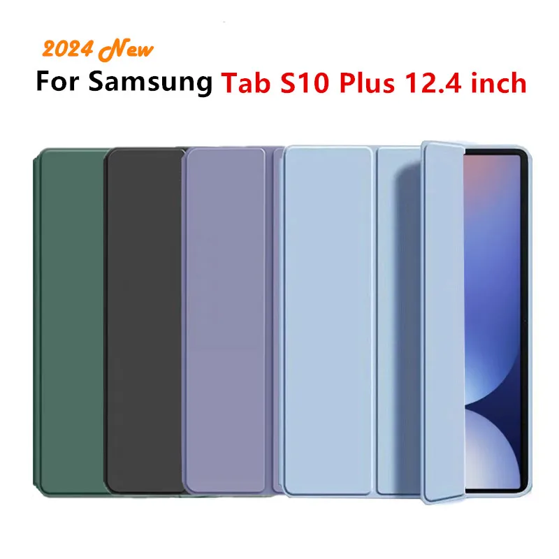Smart Case For Samsung Galaxy Tab S10 Plus 12.4inch SM-X820 Tri-fold Leaher Silicone Soft Back shell for S10+ 12.4