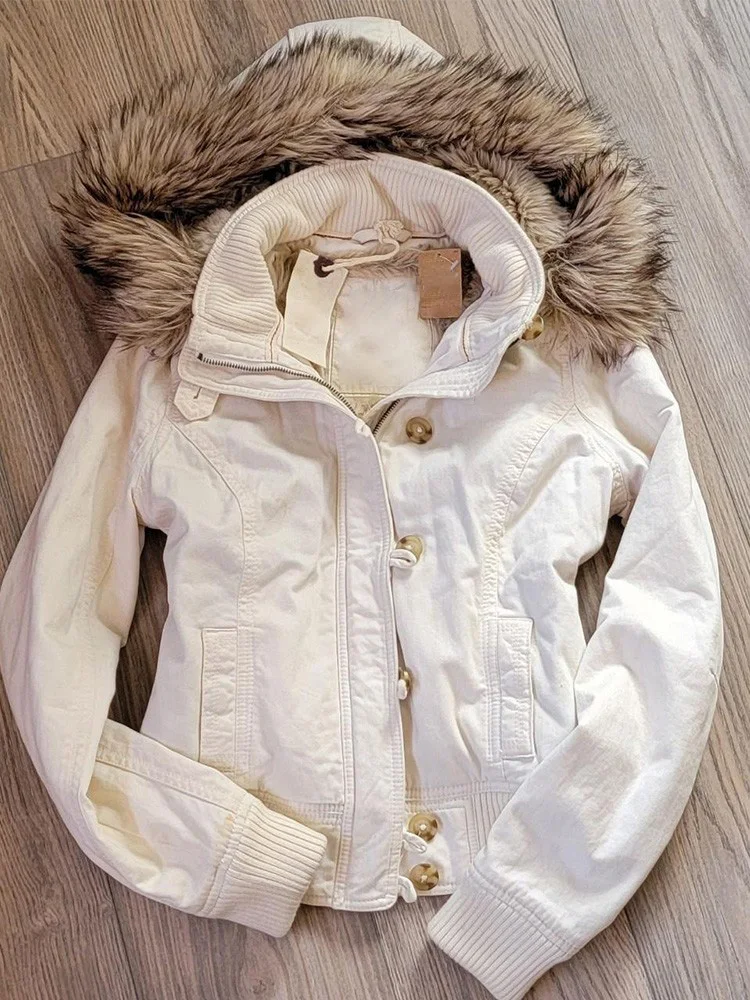 

Оригинальный американский винтажный джерт с белым меховым воротником с цветочным принтом, женский элитный приталенный дэт для осеннего сезона