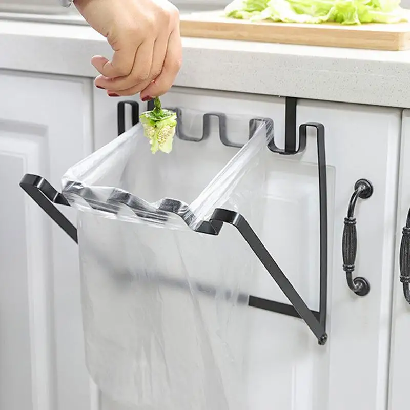 Kitchen Cabinet Trash Bag Holder Foldable Stainless Steel Portable Garbage Bins Portable Kitchen Trash Can Punch Free Kitchen