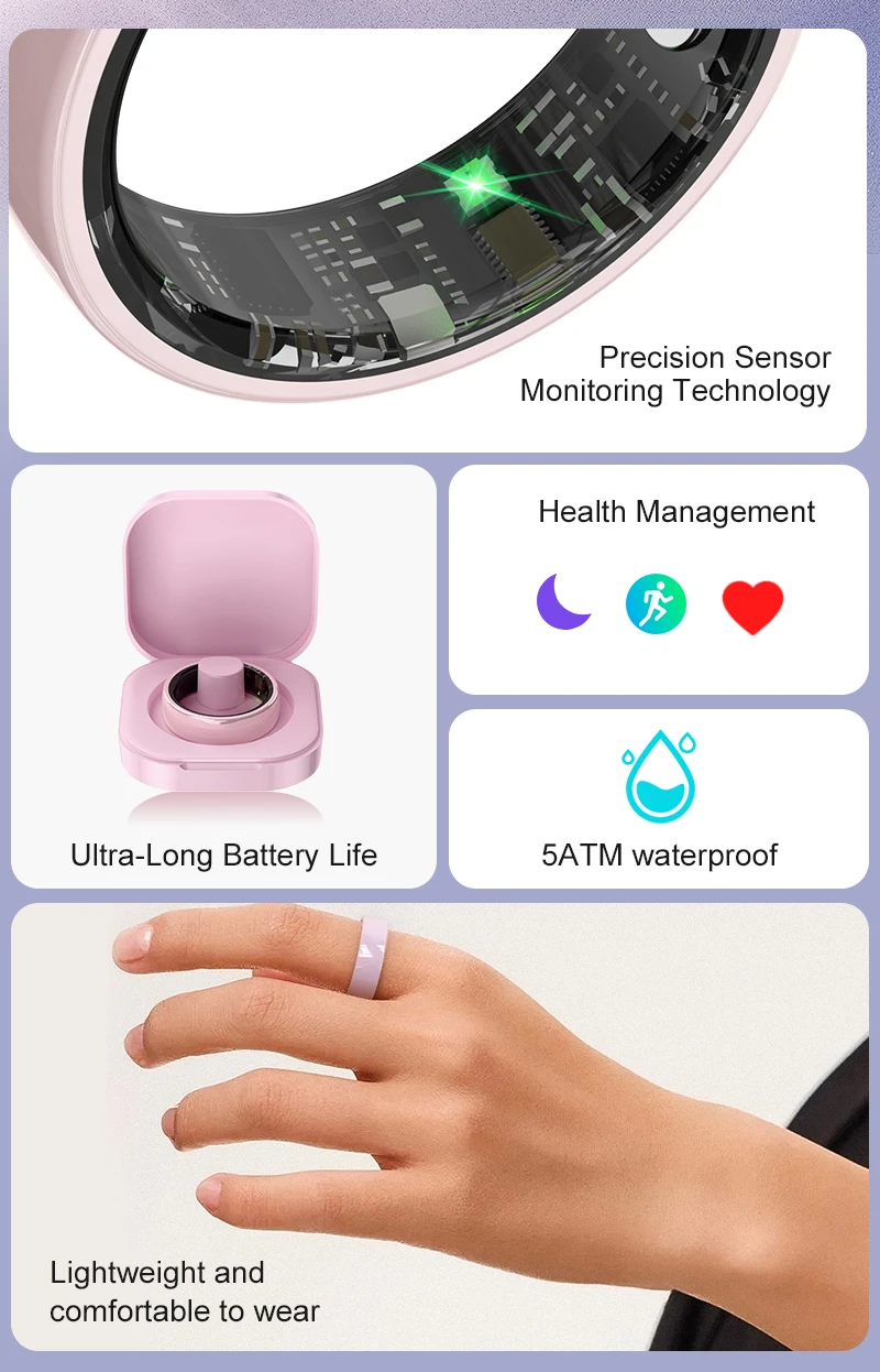 R12 Smart Ring Männer Frauen Geste Kontrolle Gesundheit und Schlaf Monitor Multi Sport Modus 5ATM Wasserdicht Smart Ring mit Lade Fall – Detail 2
