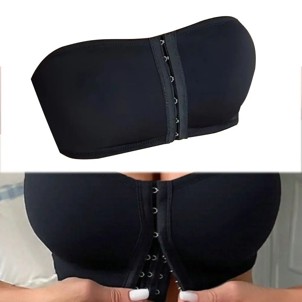 Strapless Front Button Bandeau Invisible Soft Cushion Seamless Push Up Bras No Underwire Removable Padded Tube Top for Women