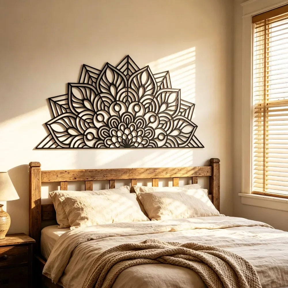 Half-Moon Mandala Metal Wall Art, Headboard Decor, Housewarming Gift