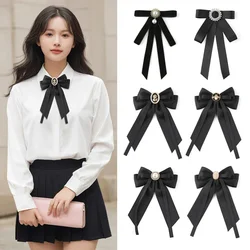 Korean Fabric Flower Shirt Bow Brooch Tie Women's Black College British Student School Uniform Graduation Temperament Collar Pin