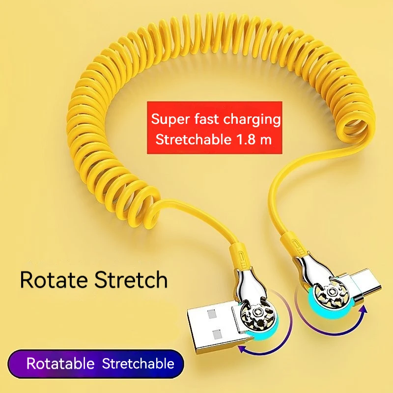 Dual-Head Rotating Mecha Usb Type C Spring Cable Car Charger Fast Charging Cable for Xiaomi Charge Usb C Micro Usb Data Cable image 5