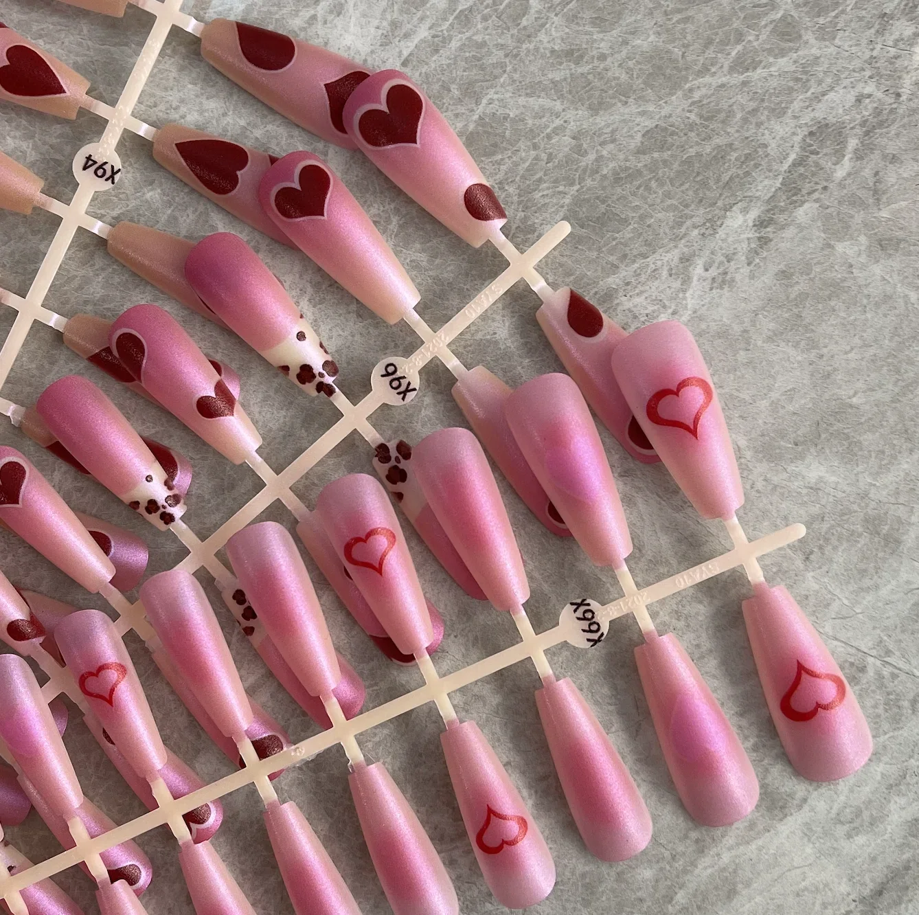 Long False Nails Tips Matte Heart Design Acrylic Fake Nail Extension